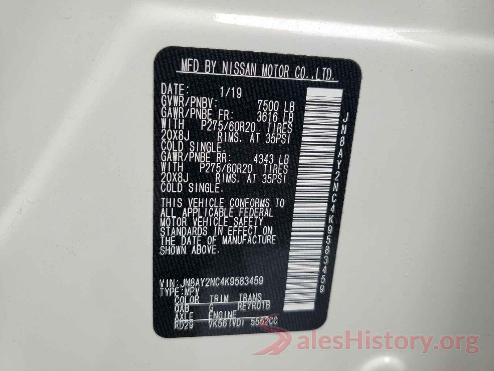 JN8AY2NC4K9583459 2019 NISSAN ARMADA