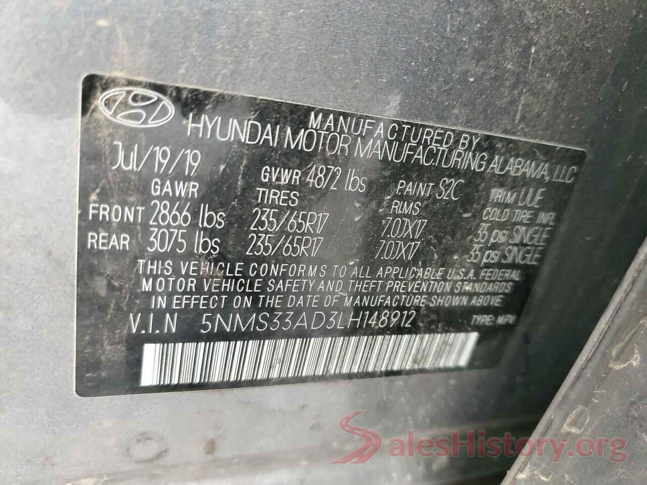 5NMS33AD3LH148912 2020 HYUNDAI SANTA FE