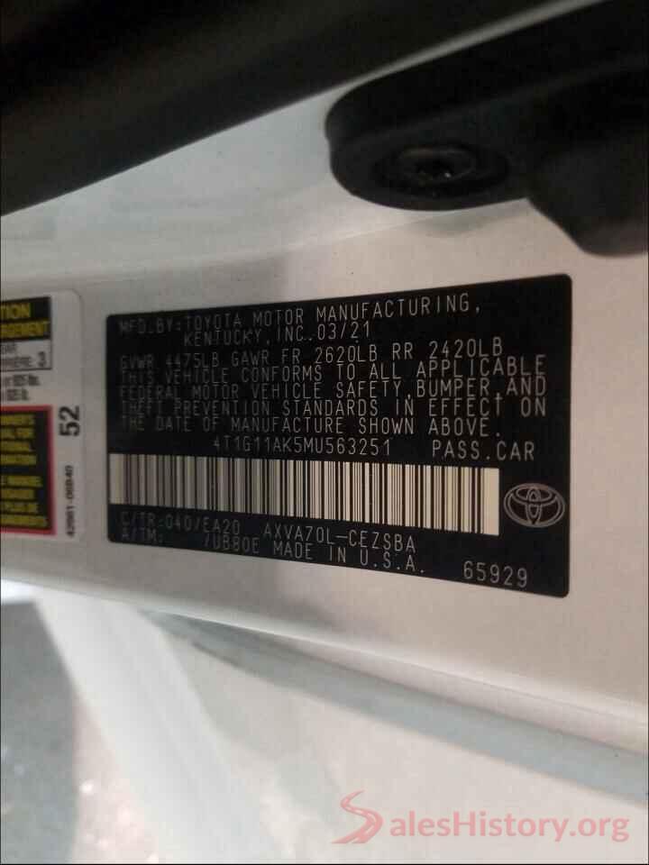 4T1G11AK5MU563251 2021 TOYOTA CAMRY