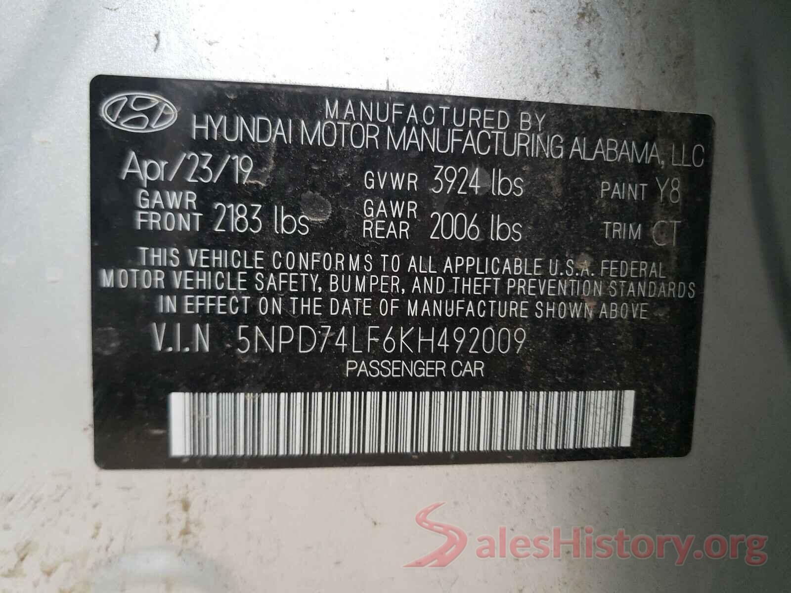 5NPD74LF6KH492009 2019 HYUNDAI ELANTRA