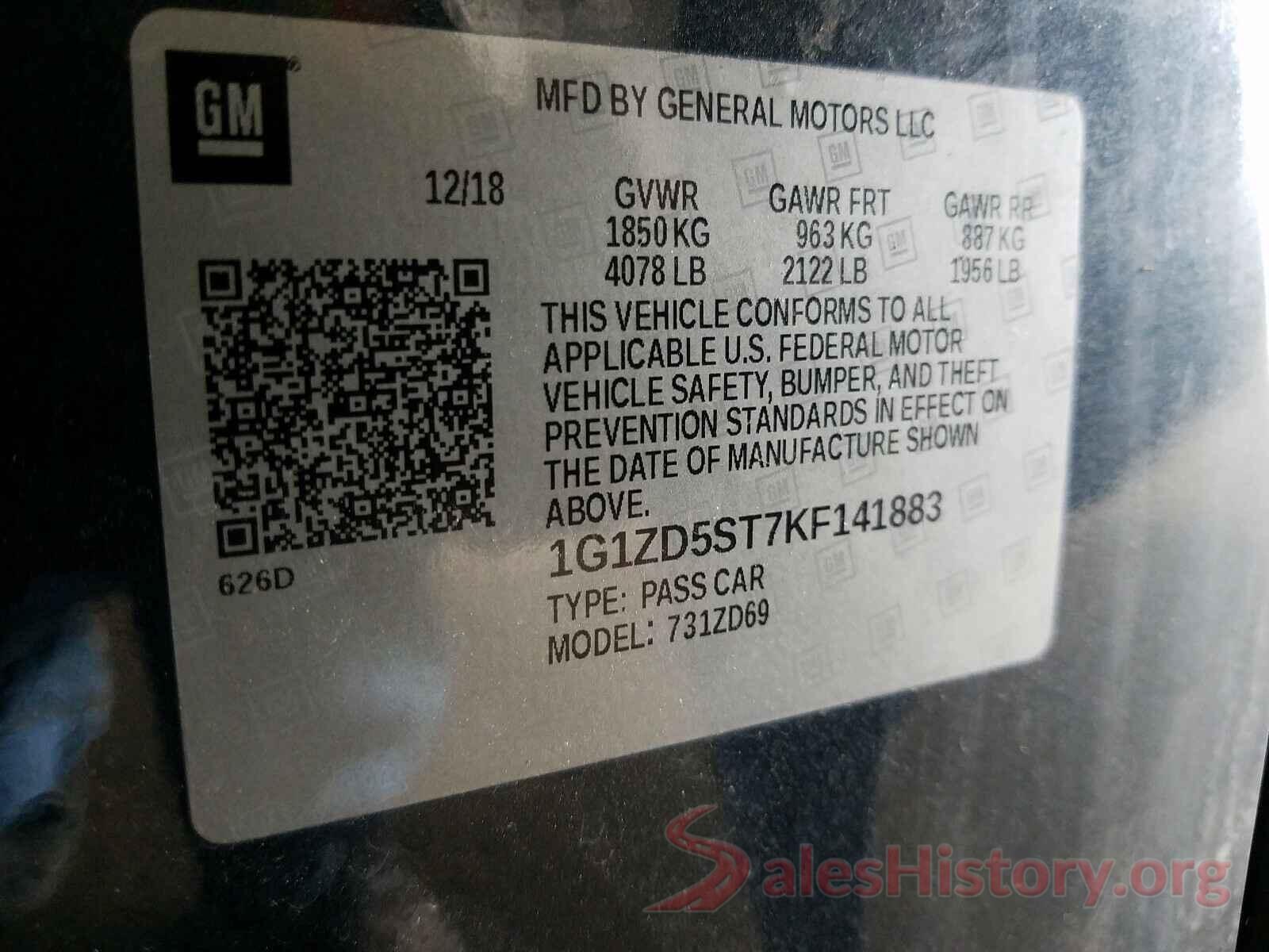 1G1ZD5ST7KF141883 2019 CHEVROLET MALIBU