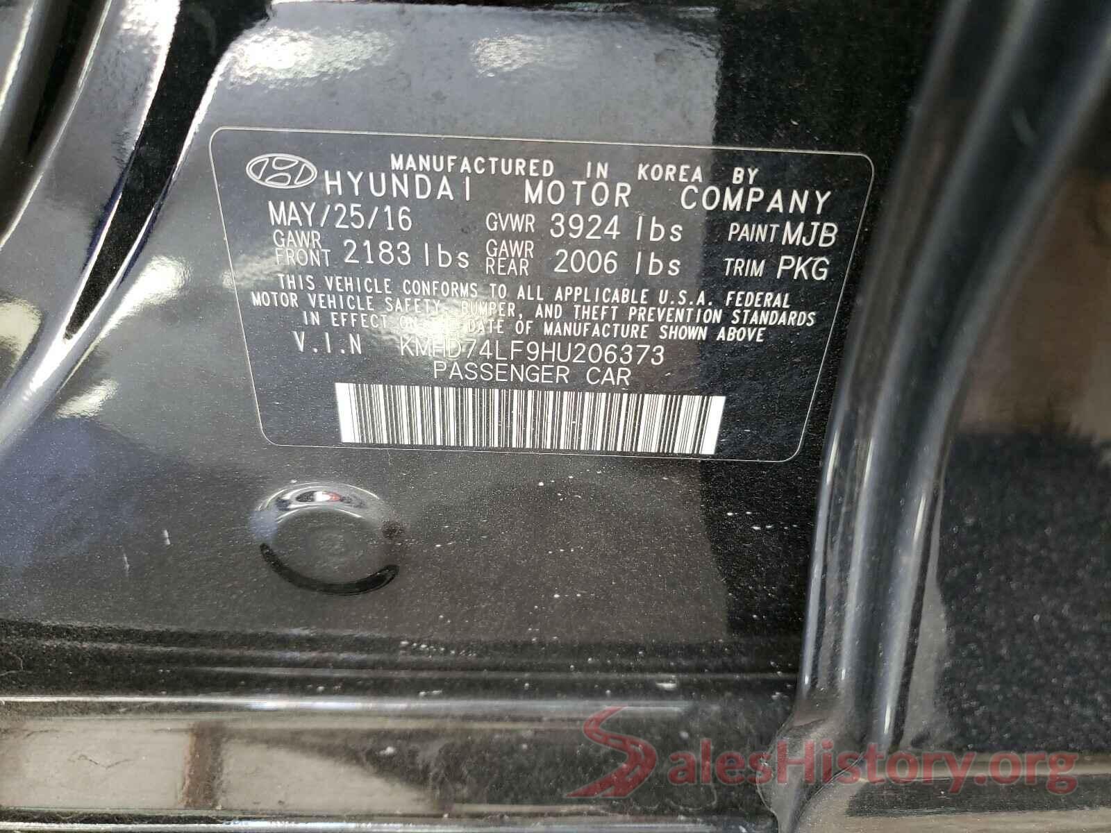 KMHD74LF9HU206373 2017 HYUNDAI ELANTRA