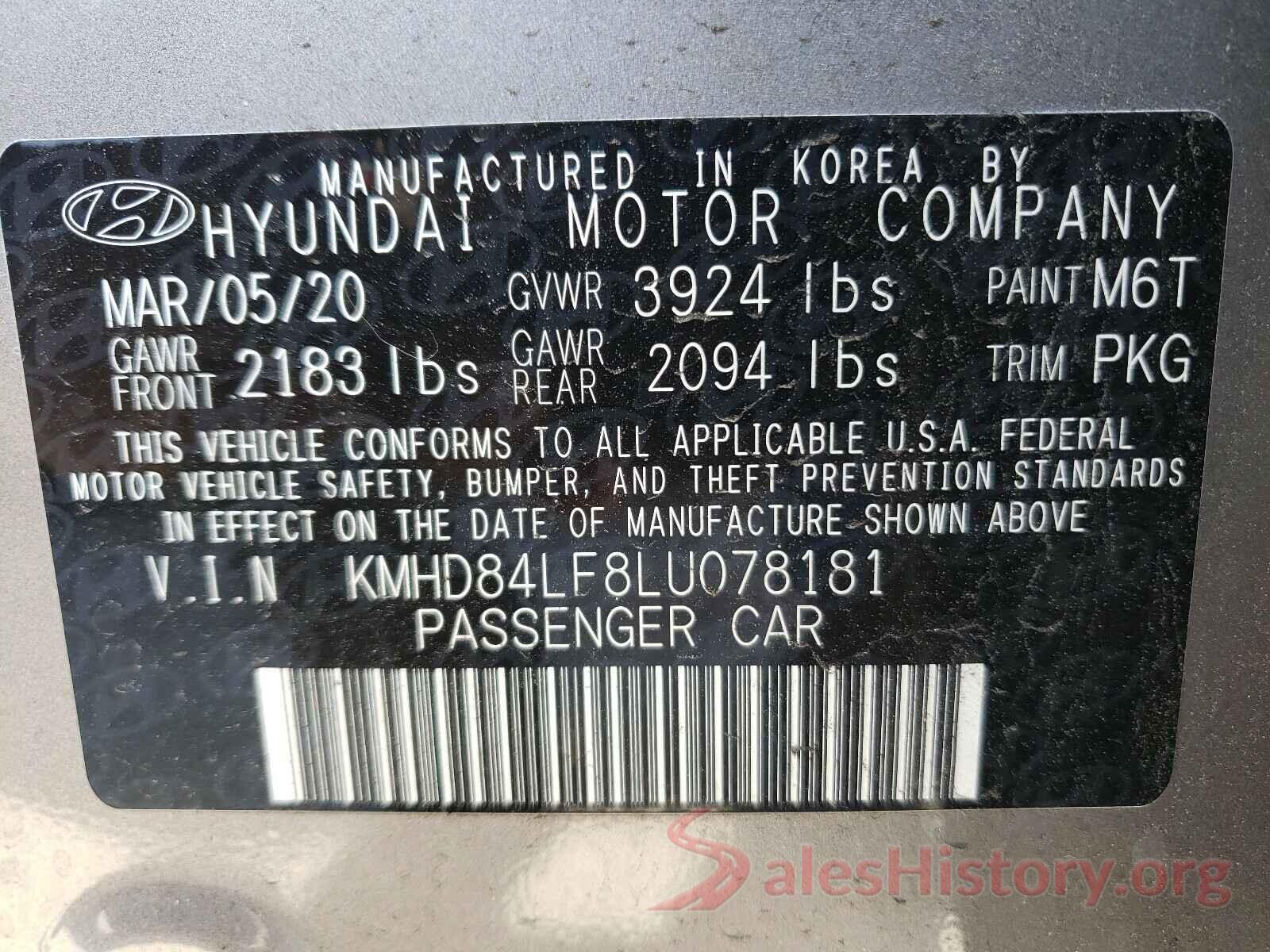 KMHD84LF8LU078181 2020 HYUNDAI ELANTRA