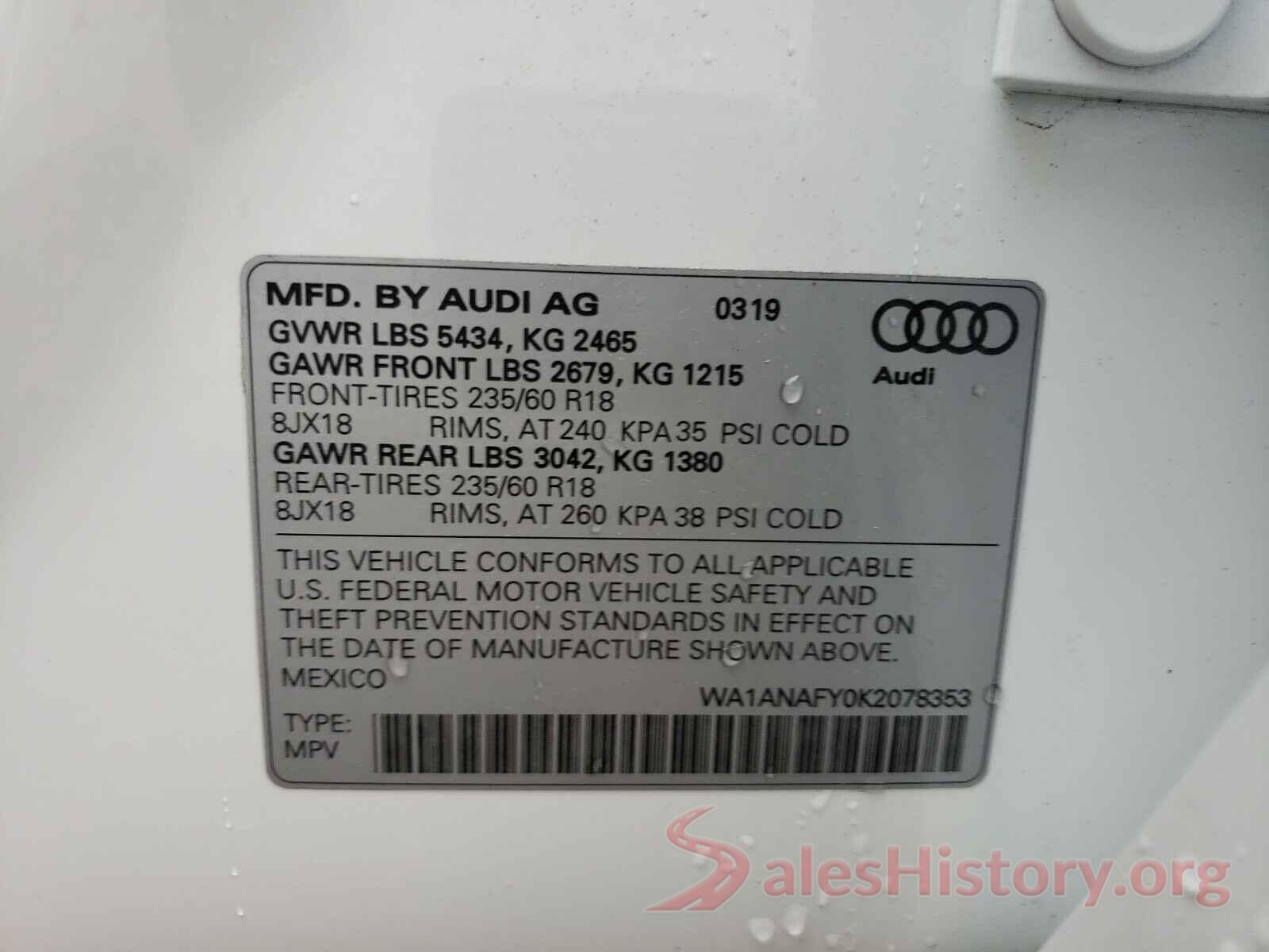 WA1ANAFY0K2078353 2019 AUDI Q5