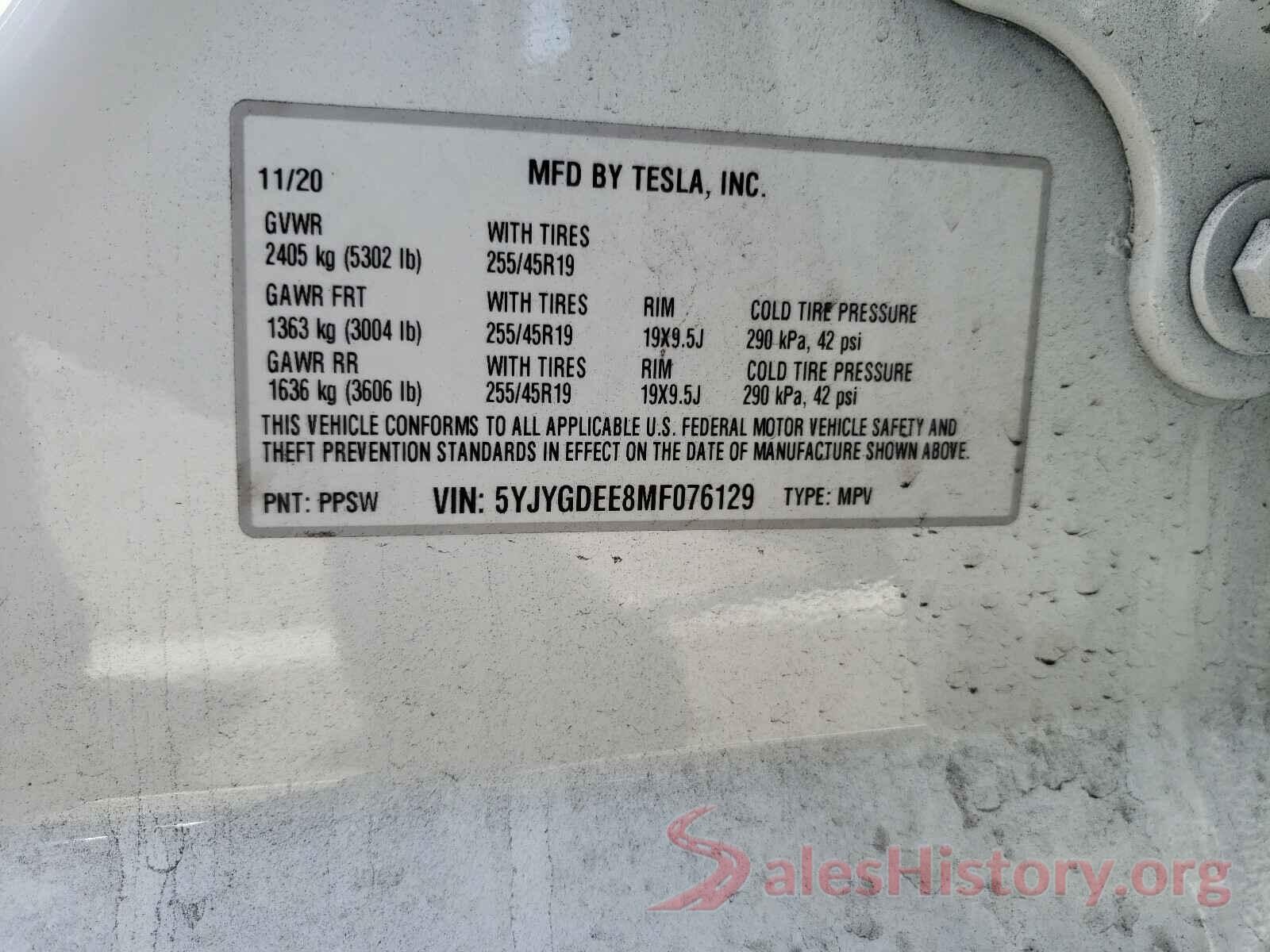 5YJYGDEE8MF076129 2021 TESLA MODEL Y