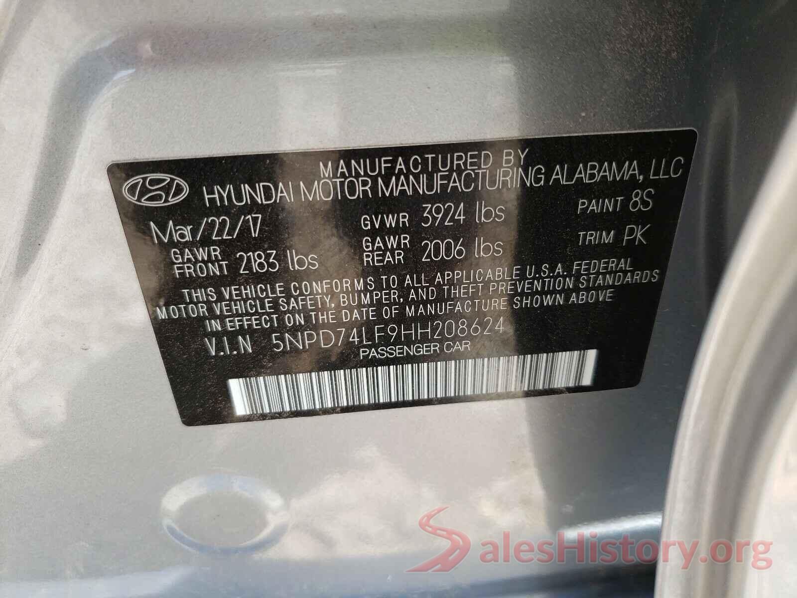 5NPD74LF9HH208624 2017 HYUNDAI ELANTRA