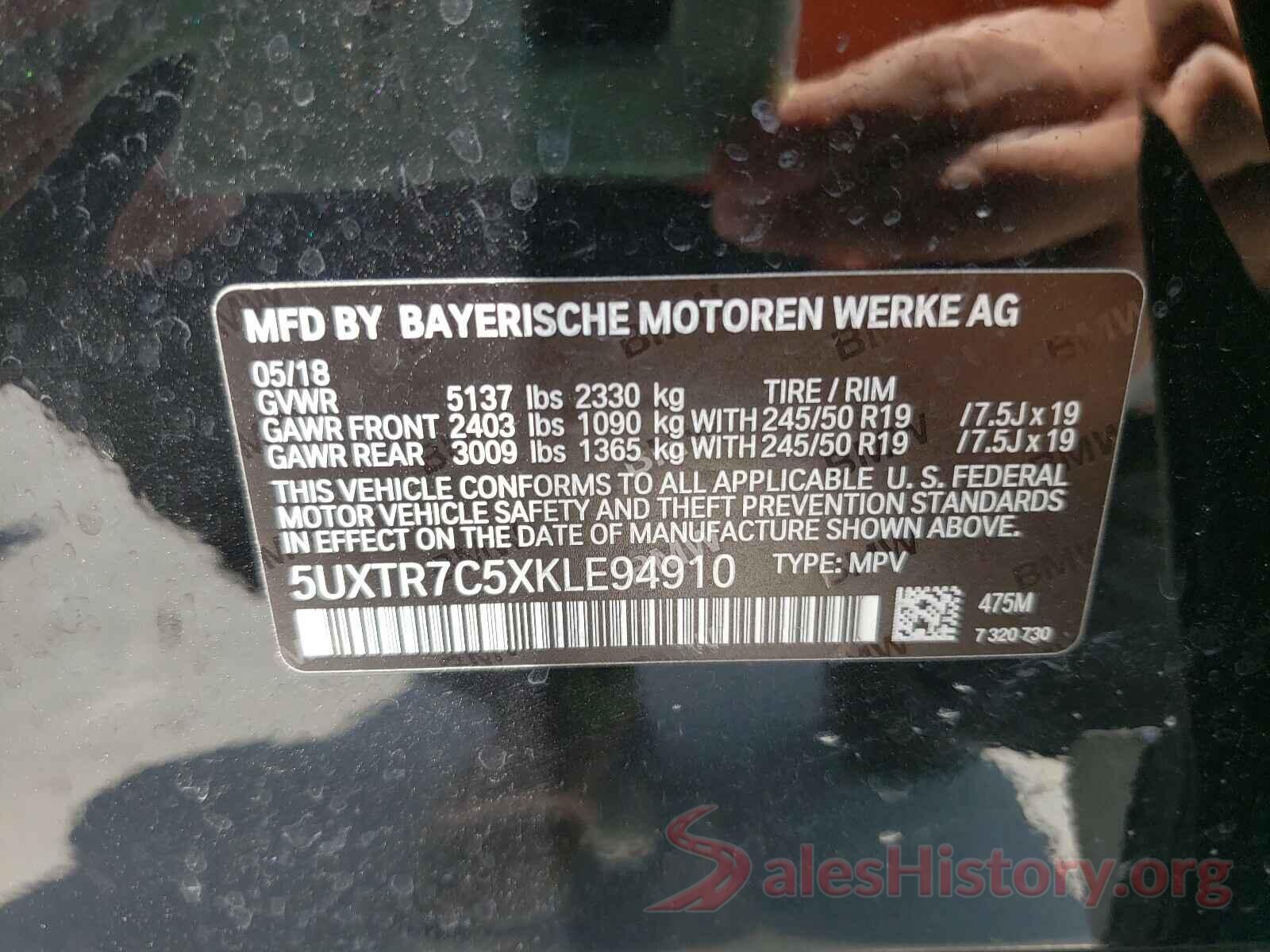 5UXTR7C5XKLE94910 2019 BMW X3