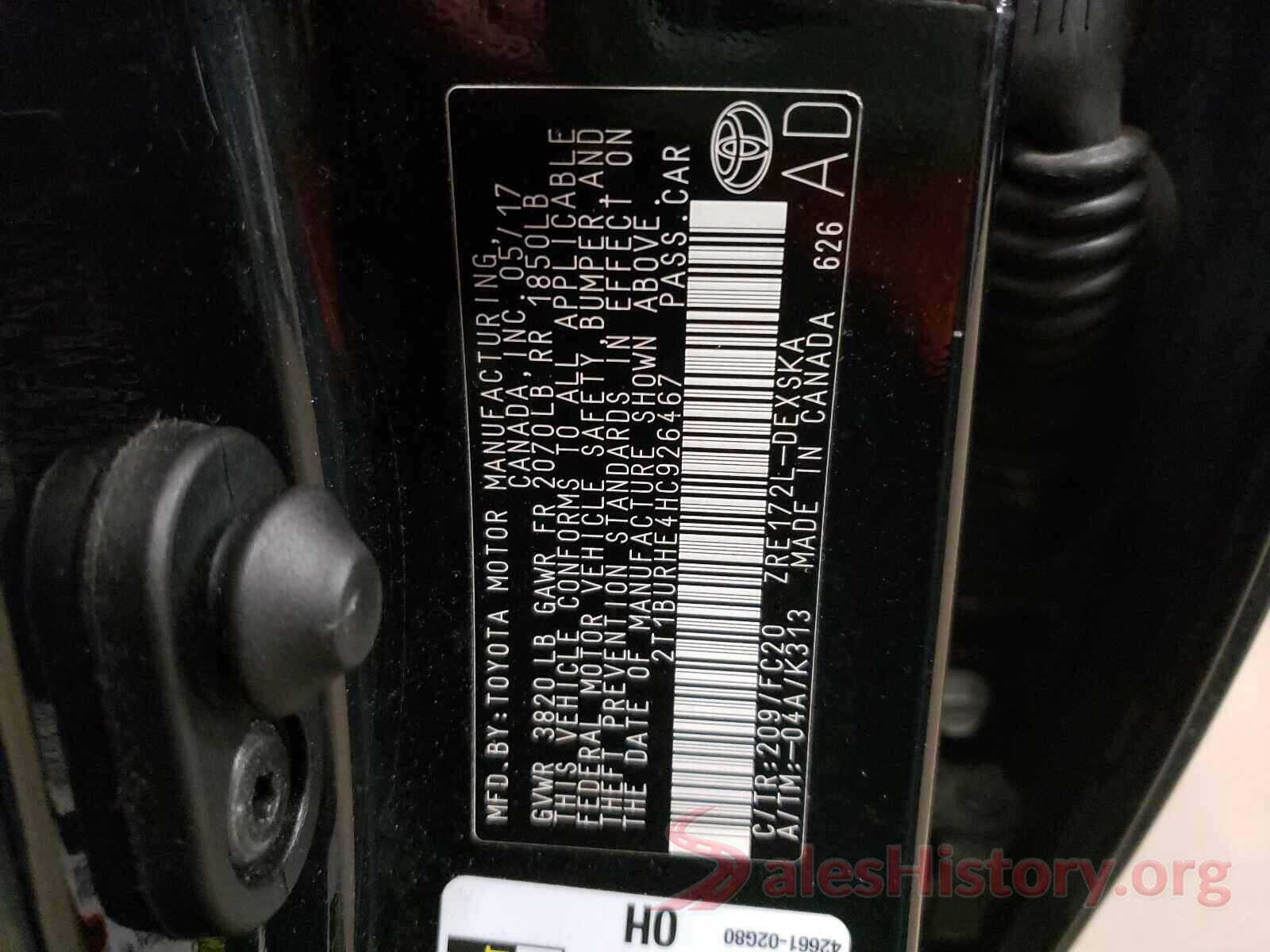 2T1BURHE4HC926467 2017 TOYOTA COROLLA