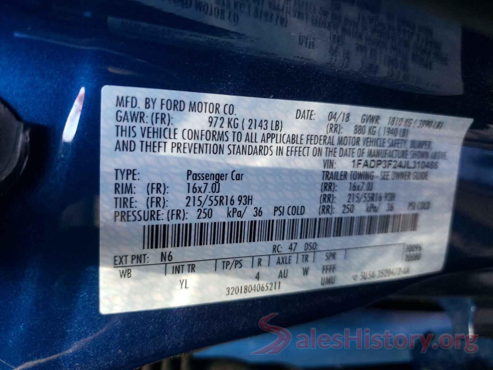 1FADP3F24JL310486 2018 FORD FOCUS