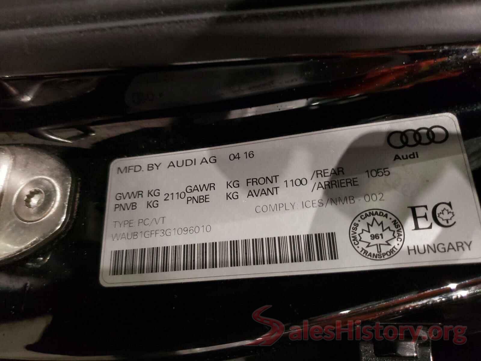 WAUB1GFF3G1096010 2016 AUDI S3