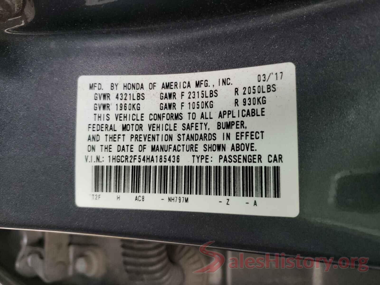 1HGCR2F54HA185436 2017 HONDA ACCORD