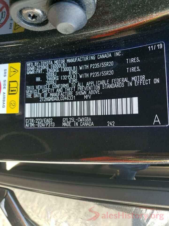 2T2HGMDA0LC046331 2020 LEXUS RX450