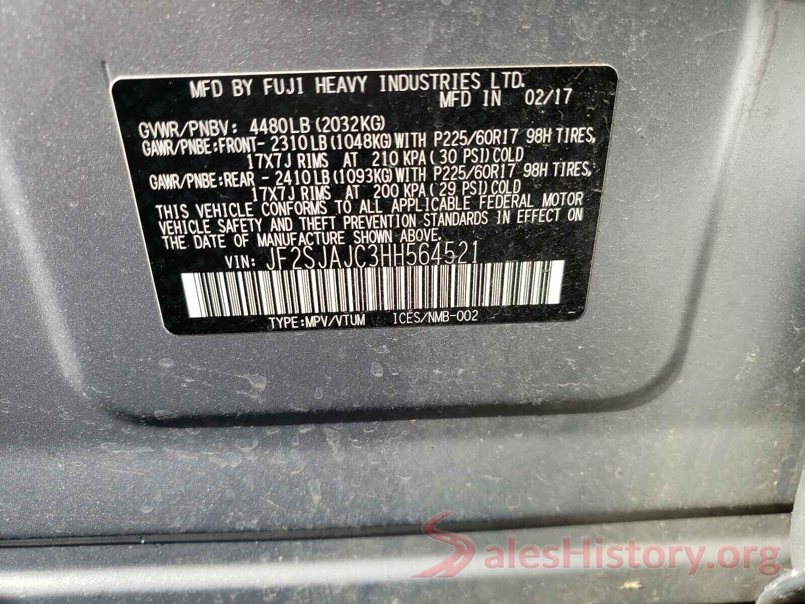 JF2SJAJC3HH564521 2017 SUBARU FORESTER