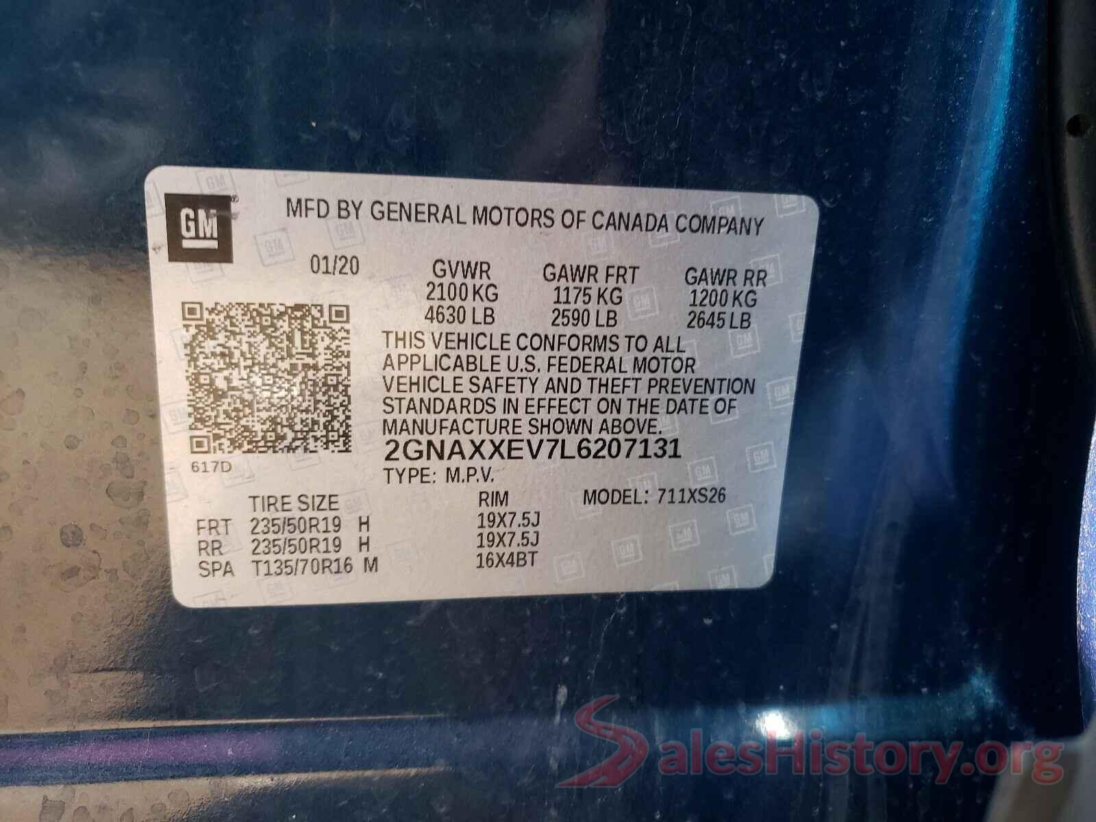 2GNAXXEV7L6207131 2020 CHEVROLET EQUINOX