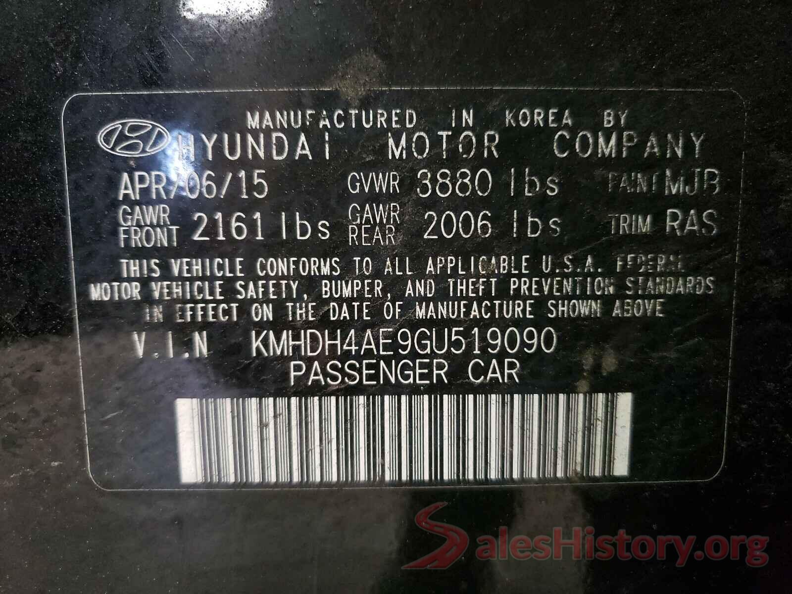 KMHDH4AE9GU519090 2016 HYUNDAI ELANTRA