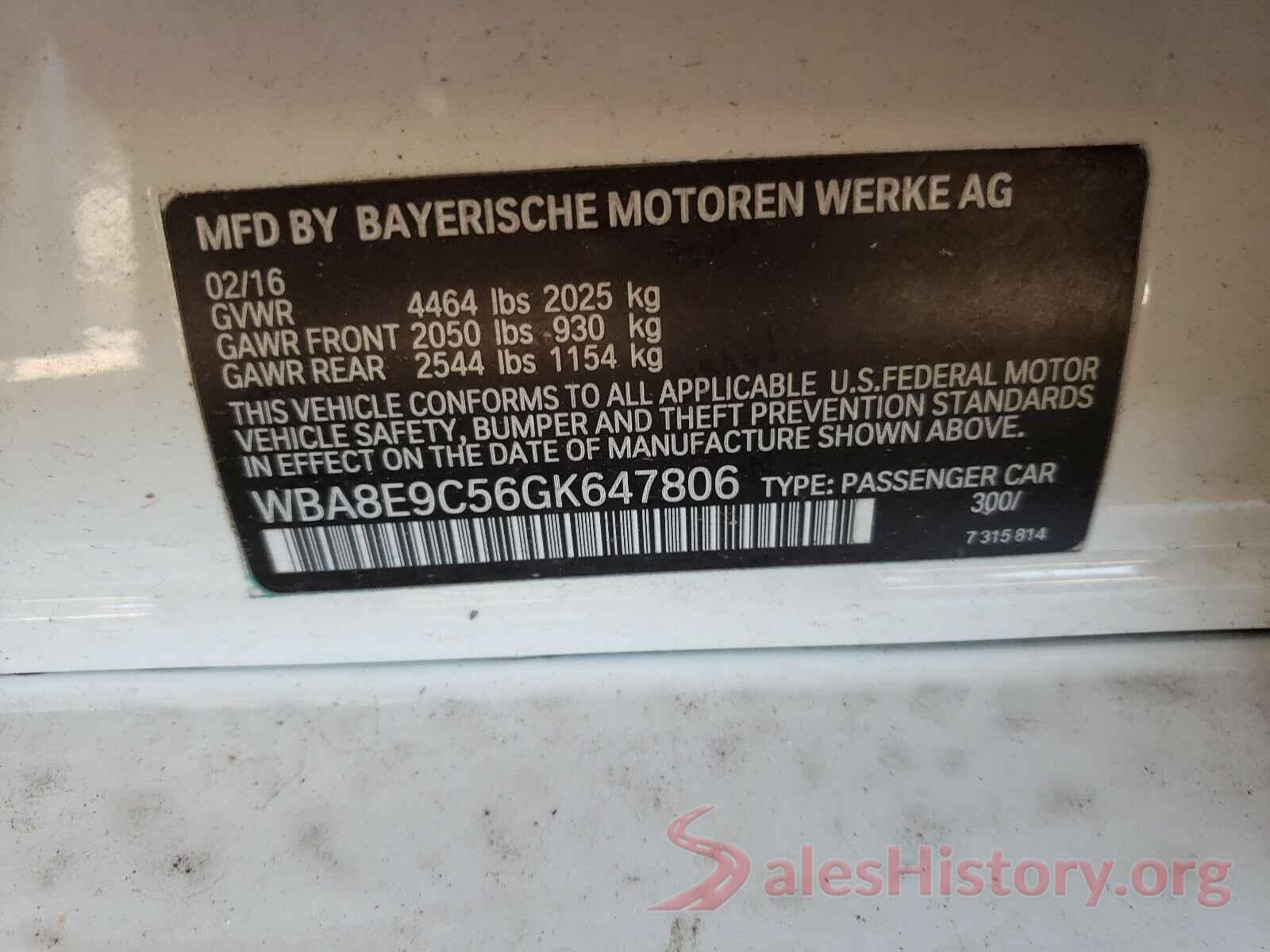 WBA8E9C56GK647806 2016 BMW 3 SERIES