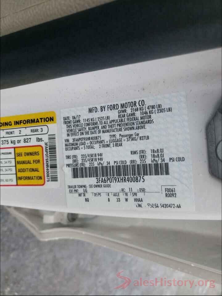 3FA6P0T9XHR400875 2017 FORD FUSION