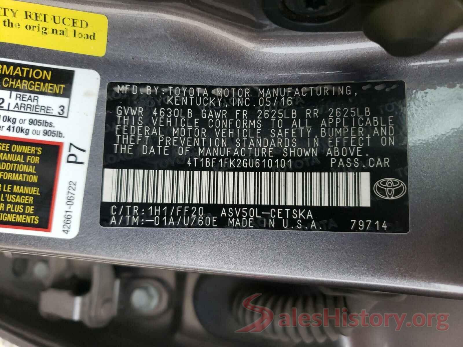 4T1BF1FK2GU610101 2016 TOYOTA CAMRY