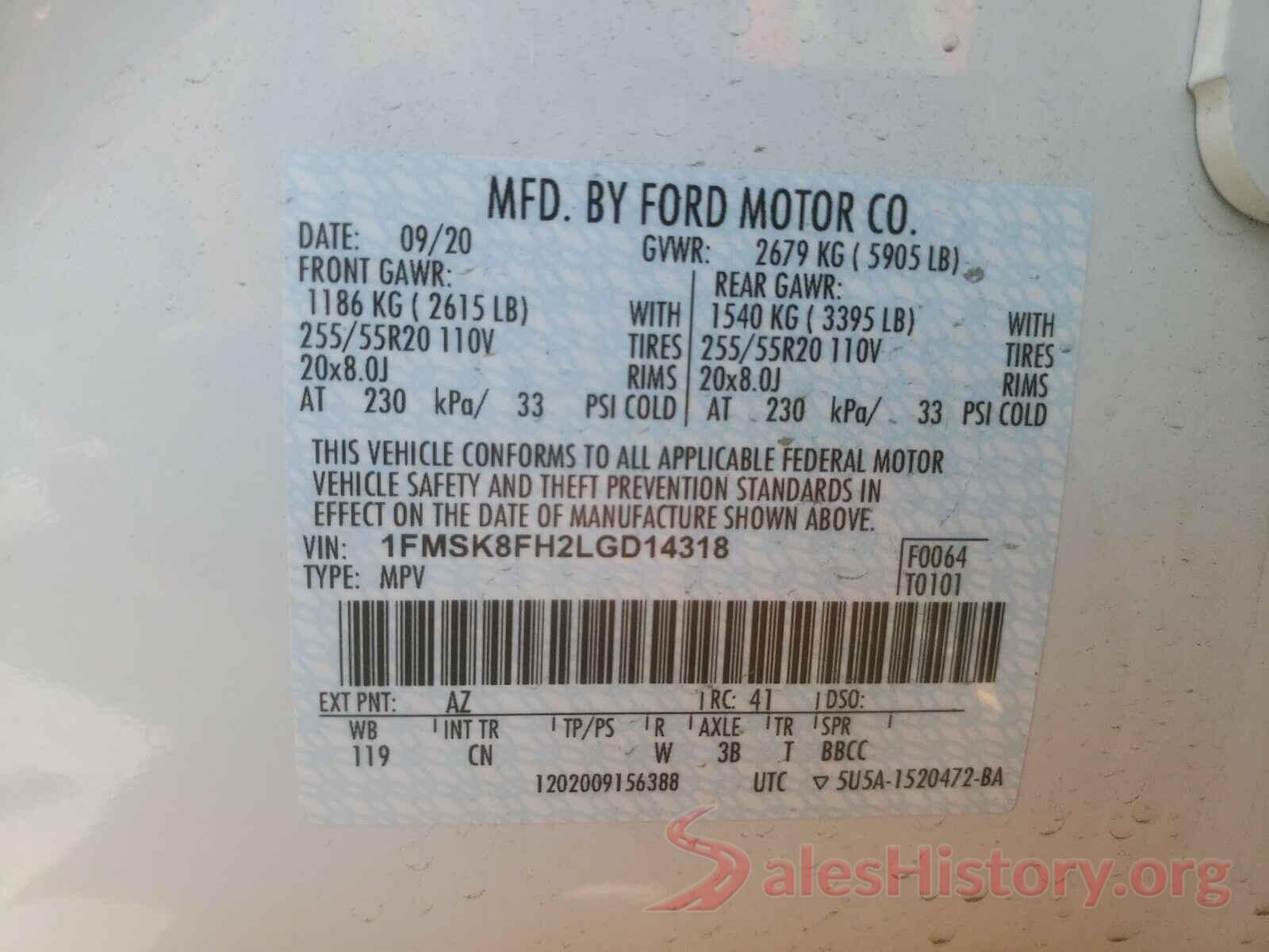 1FMSK8FH2LGD14318 2020 FORD EXPLORER