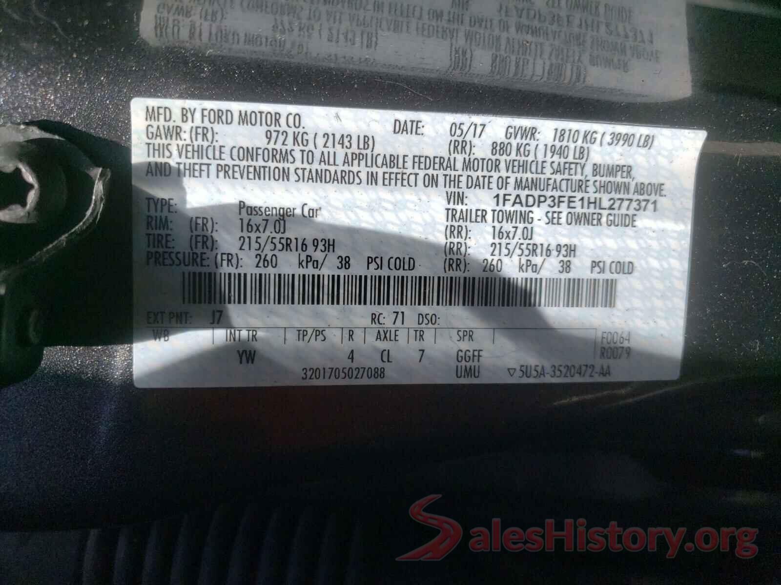 1FADP3FE1HL277371 2017 FORD FOCUS