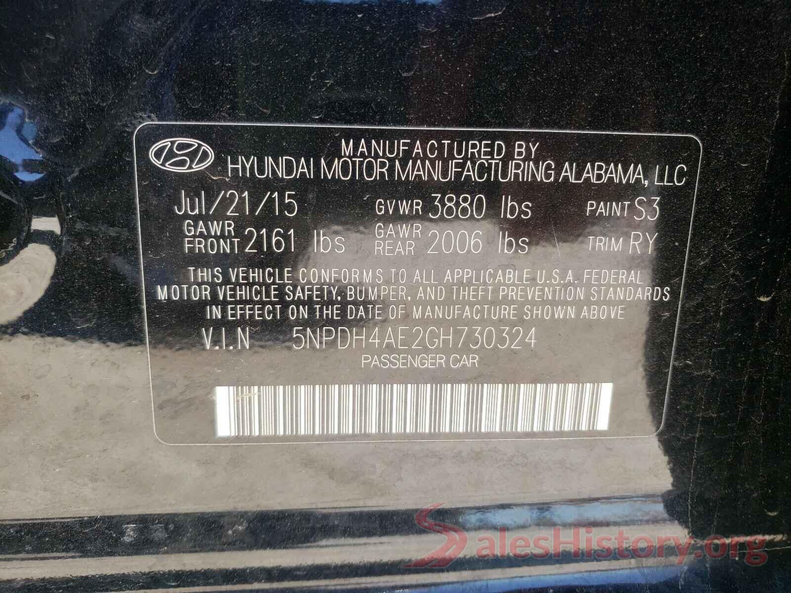 5NPDH4AE2GH730324 2016 HYUNDAI ELANTRA