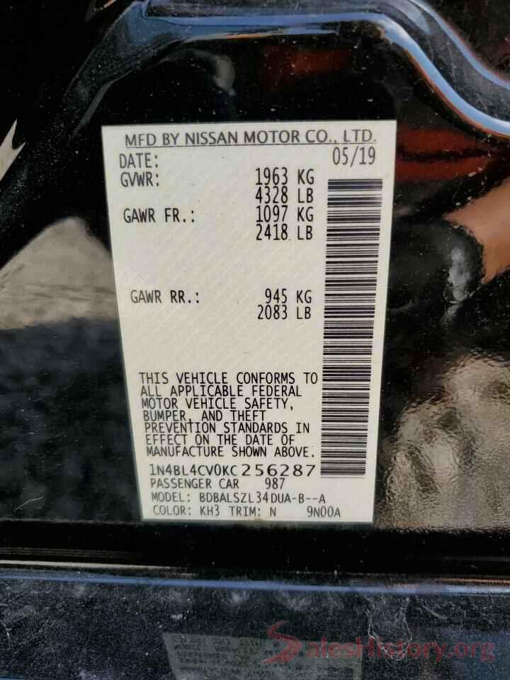 1N4BL4CV0KC256287 2019 NISSAN ALTIMA