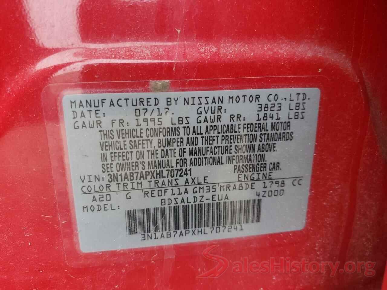 3N1AB7APXHL707241 2017 NISSAN SENTRA