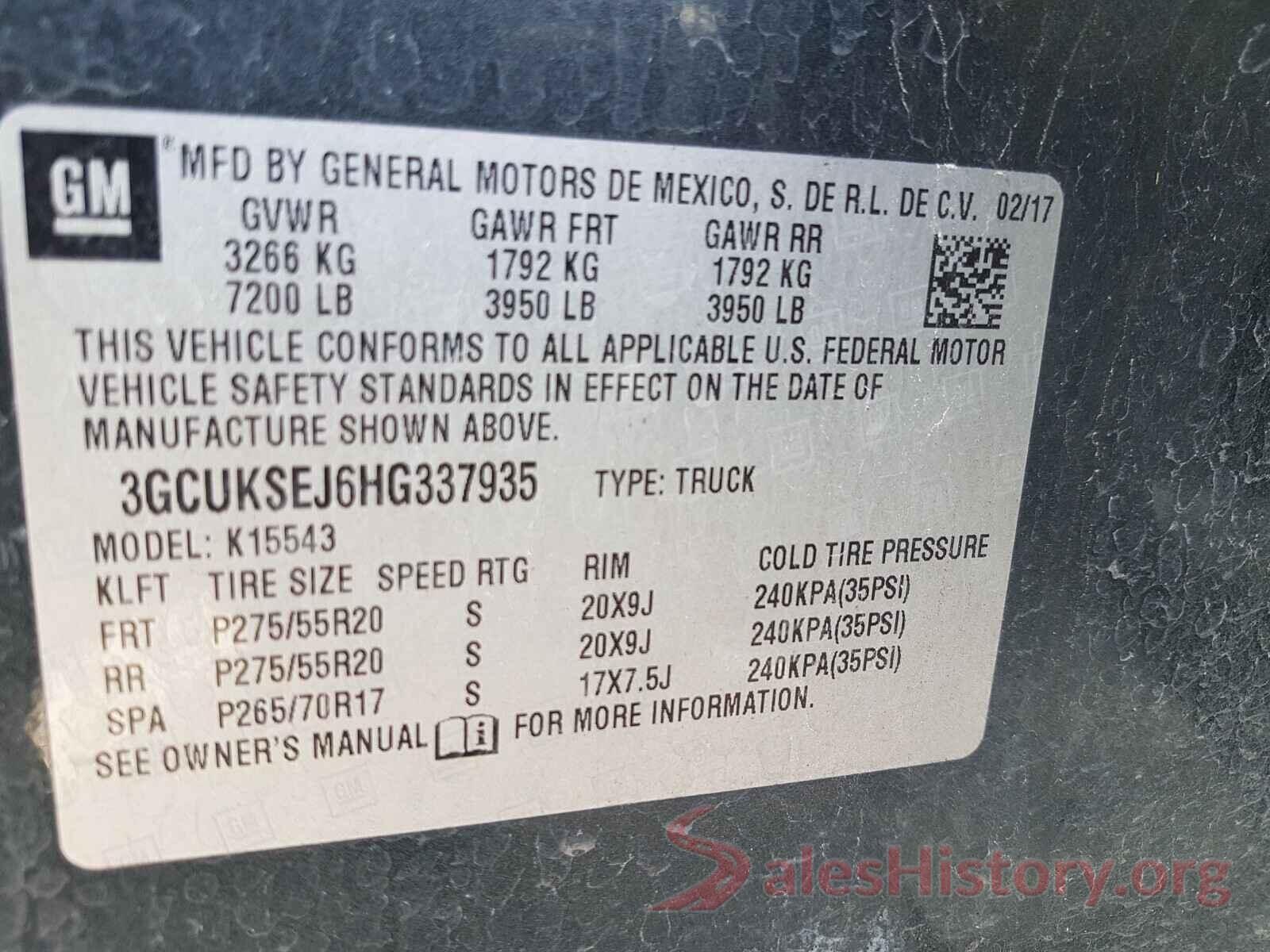 3GCUKSEJ6HG337935 2017 CHEVROLET SILVERADO