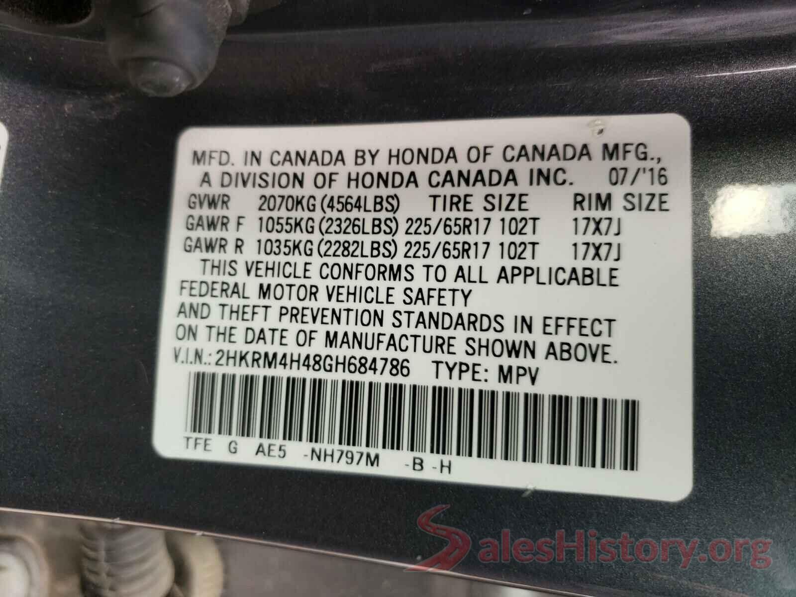 2HKRM4H48GH684786 2016 HONDA CRV