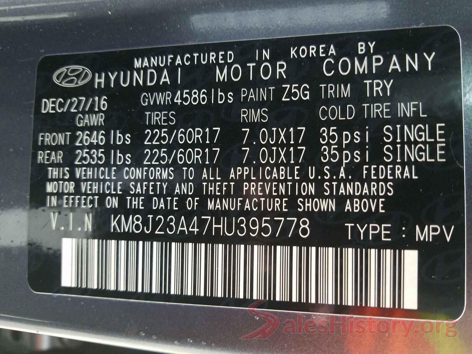 KM8J23A47HU395778 2017 HYUNDAI TUCSON