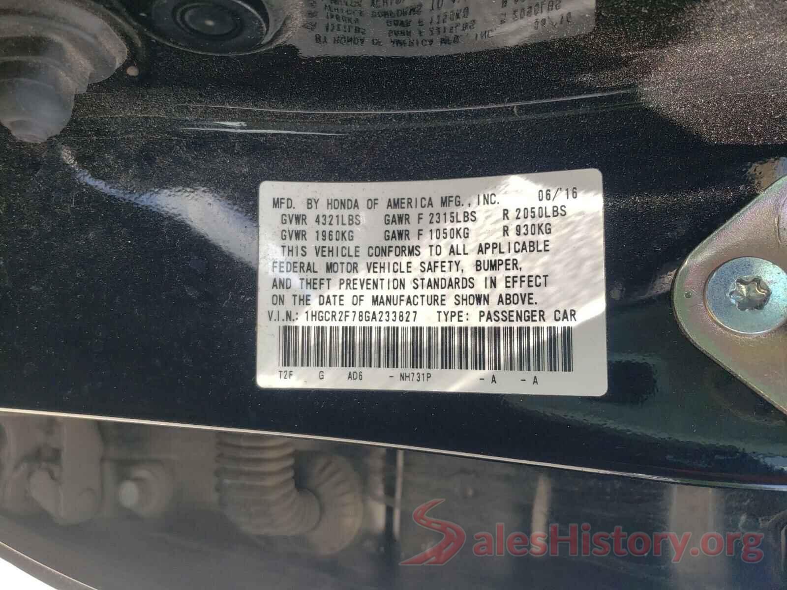 1HGCR2F78GA233827 2016 HONDA ACCORD