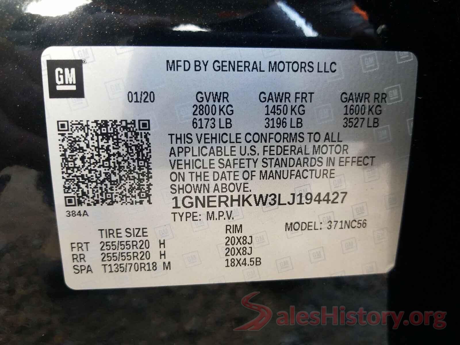 1GNERHKW3LJ194427 2020 CHEVROLET TRAVERSE