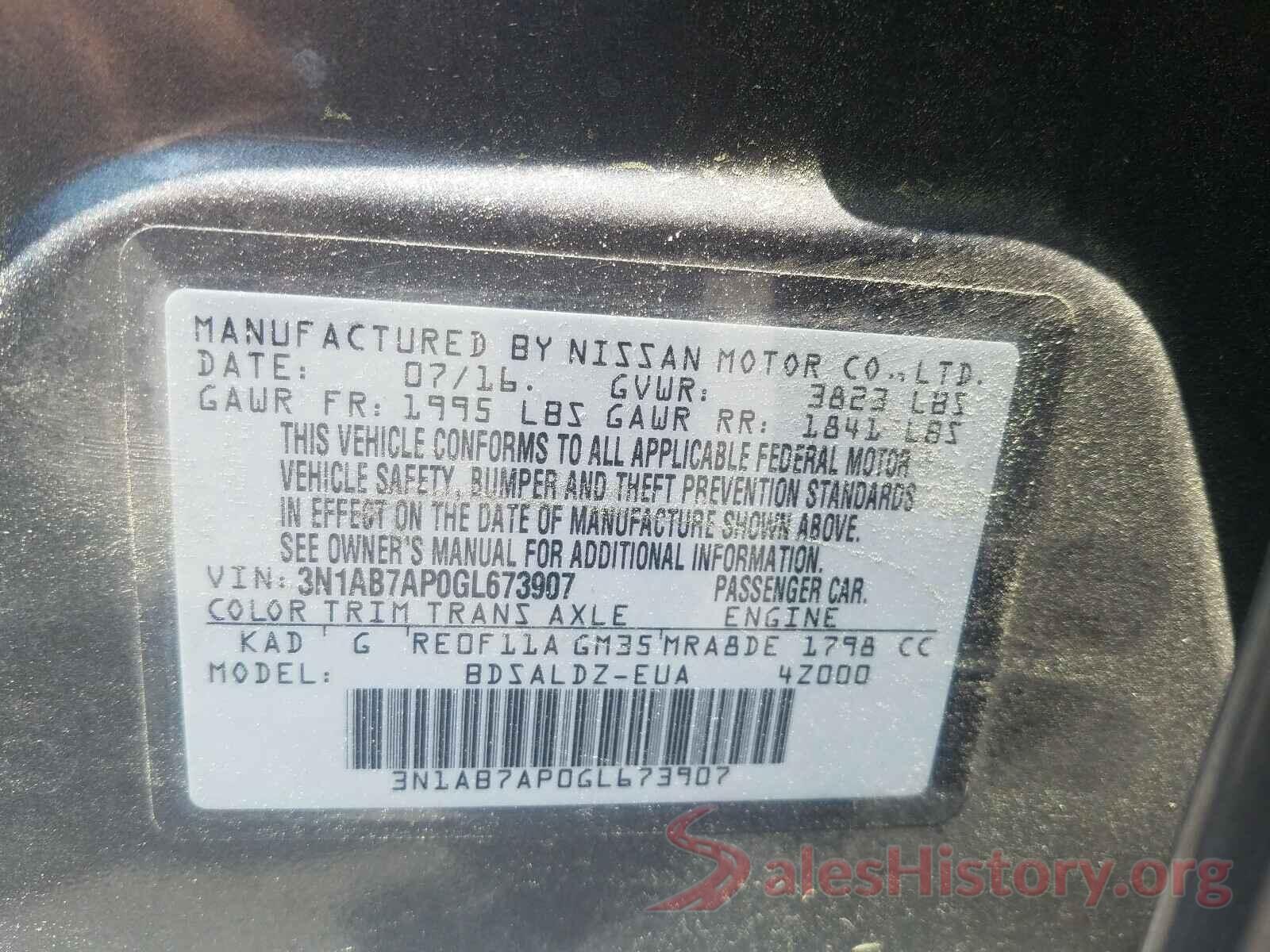 3N1AB7AP0GL673907 2016 NISSAN SENTRA