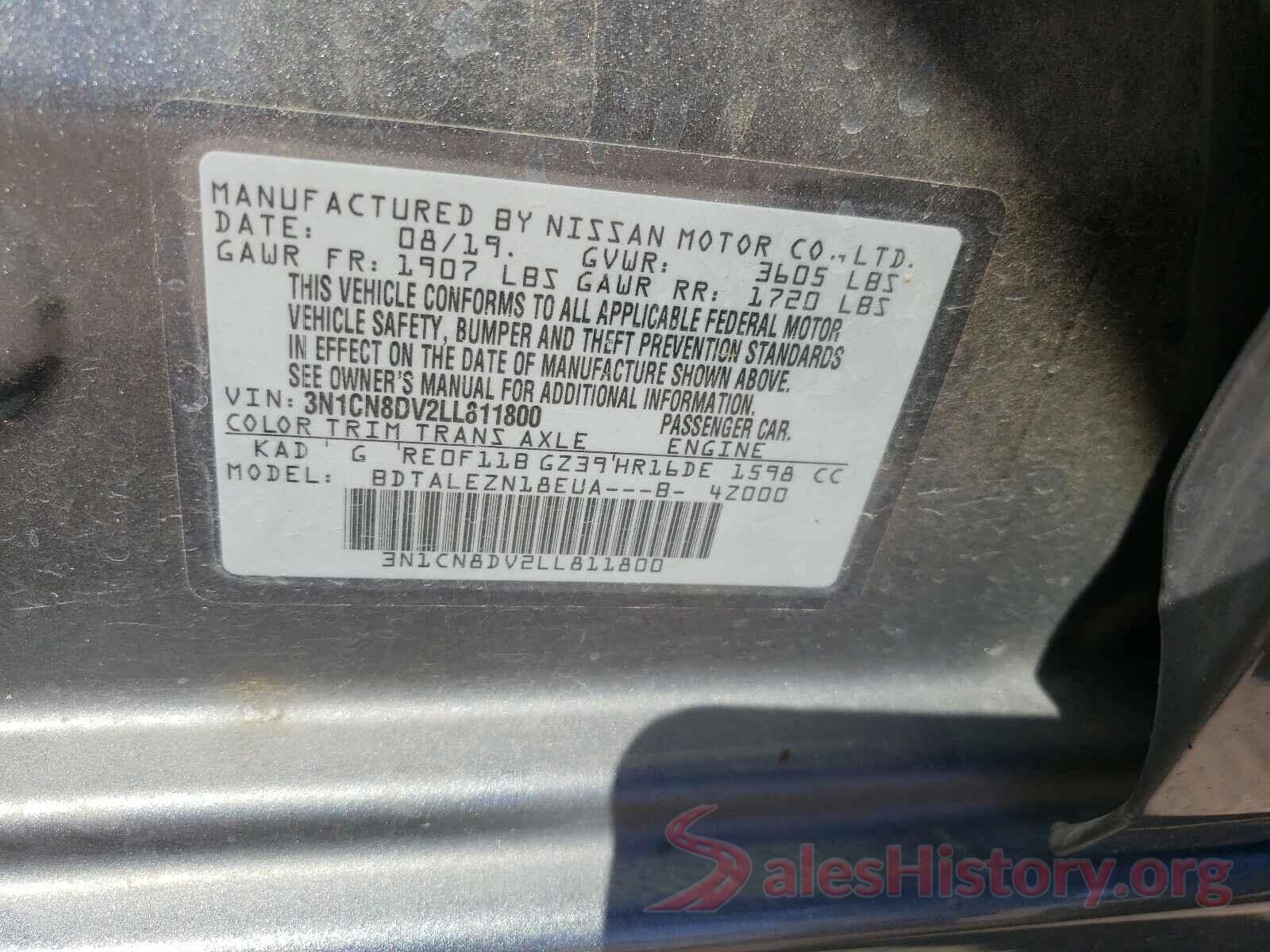 3N1CN8DV2LL811800 2020 NISSAN VERSA