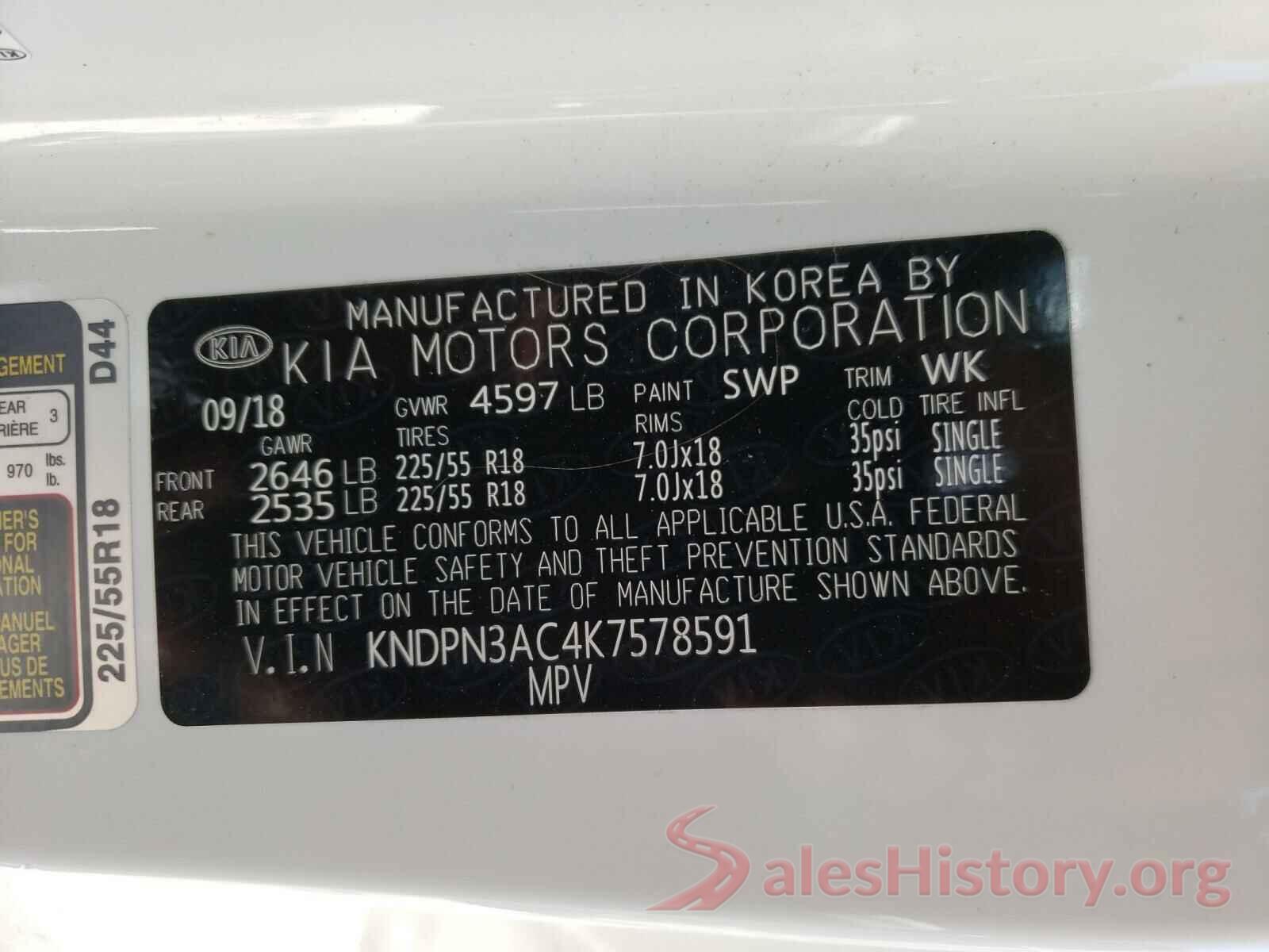 KNDPN3AC4K7578591 2019 KIA SPORTAGE