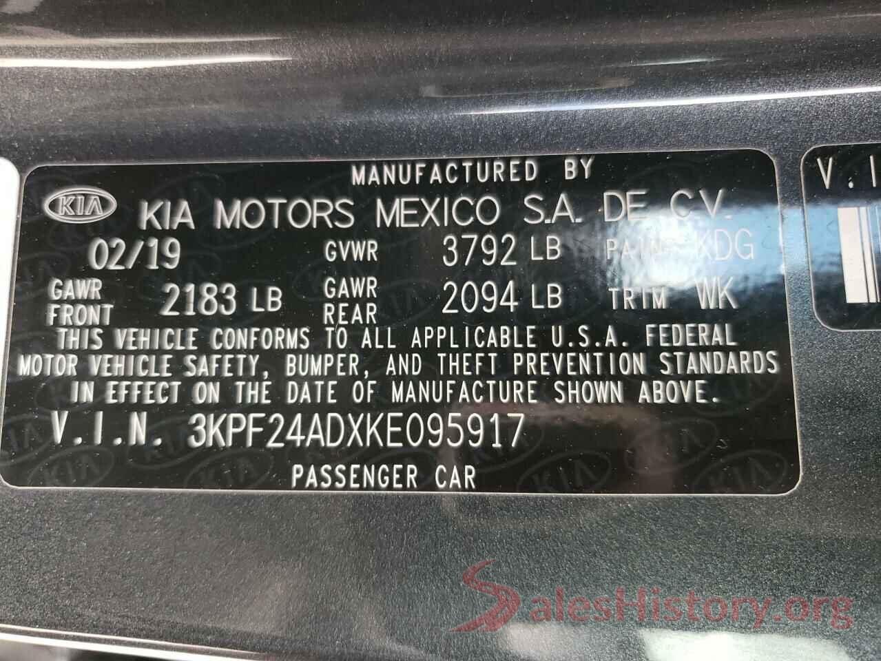 3KPF24ADXKE095917 2019 KIA FORTE