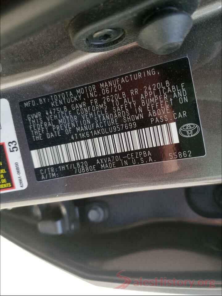 4T1K61AK0LU957699 2020 TOYOTA CAMRY