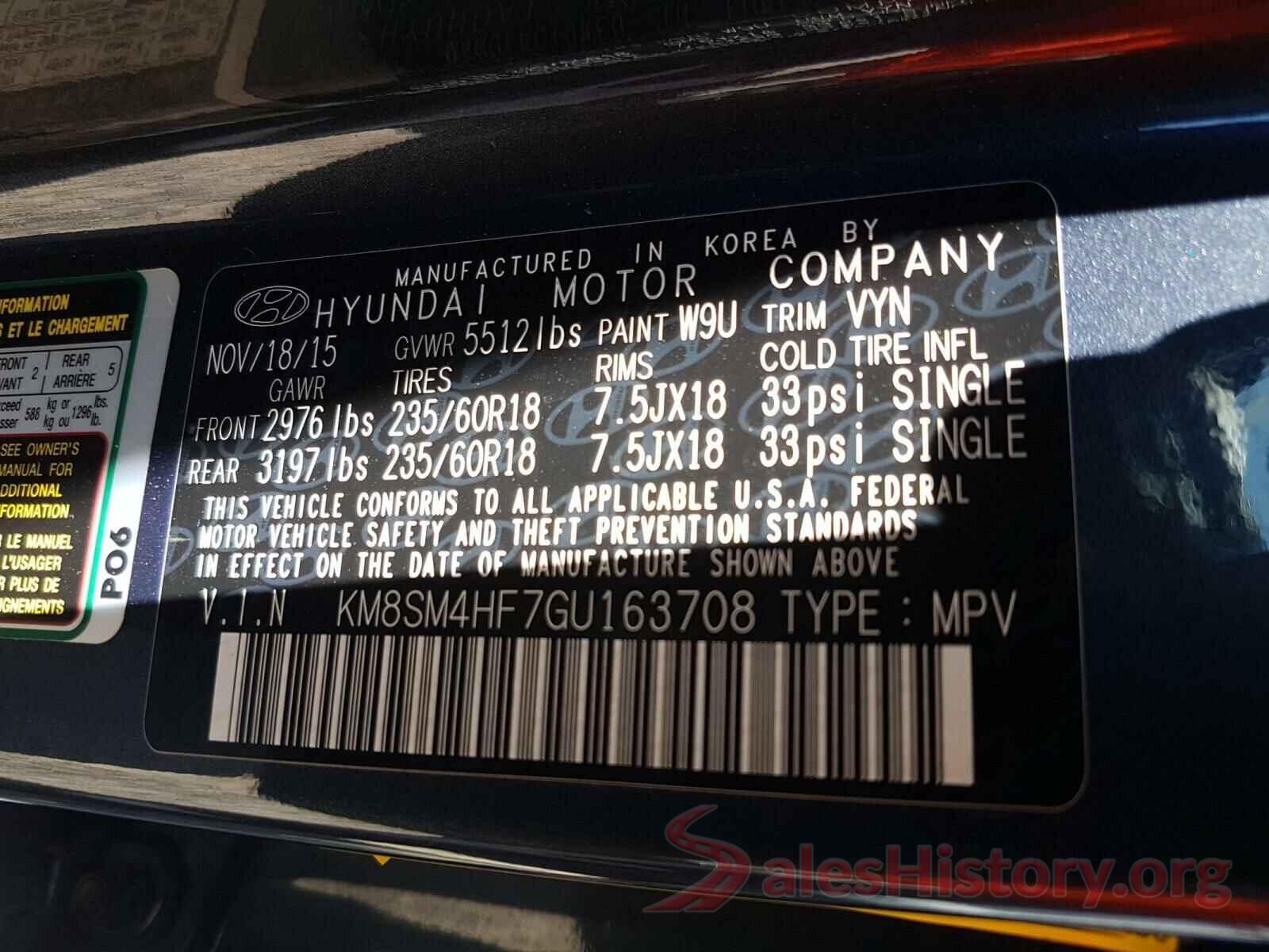 KM8SM4HF7GU163708 2016 HYUNDAI SANTA FE