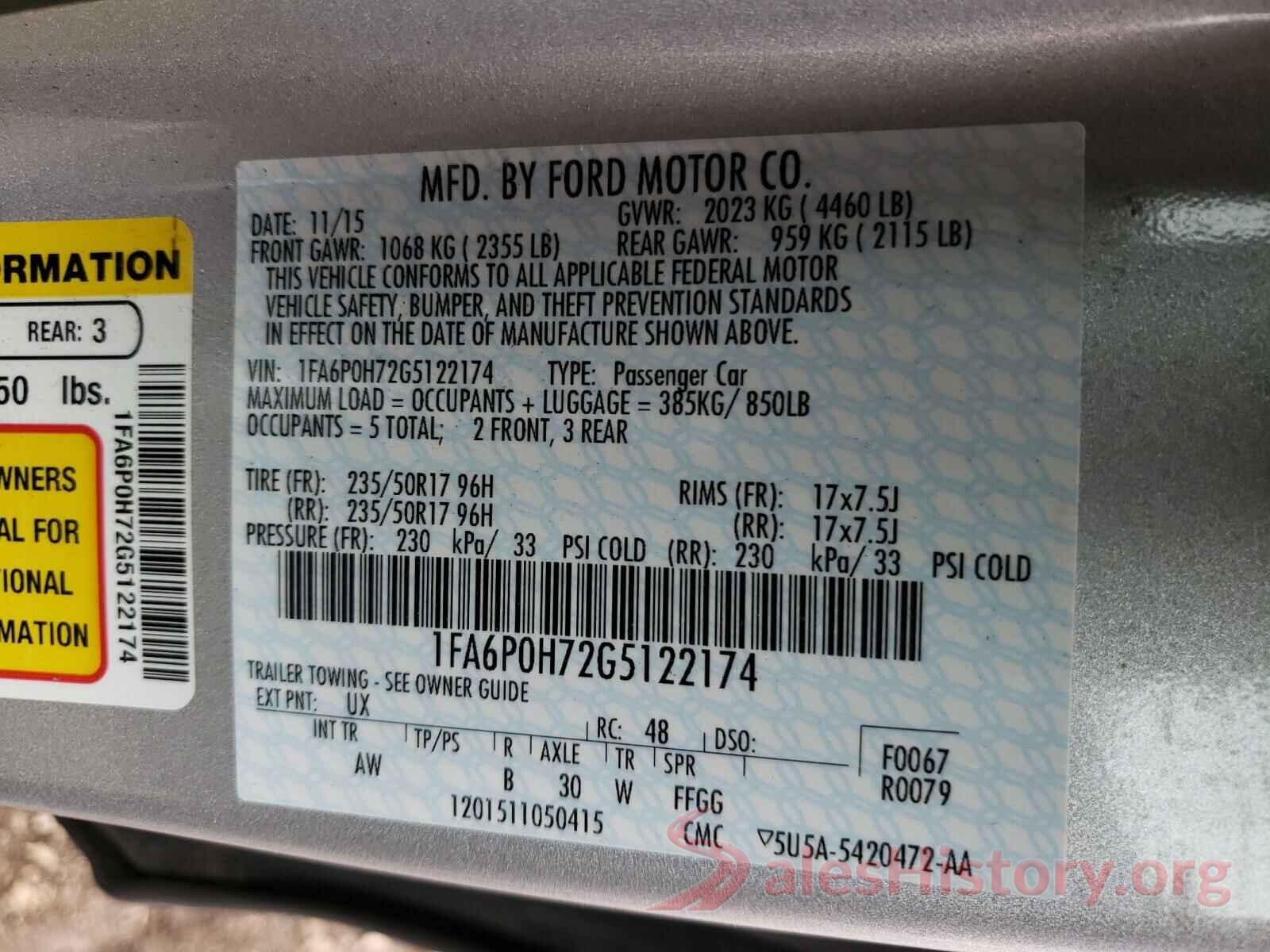 1FA6P0H72G5122174 2016 FORD FUSION