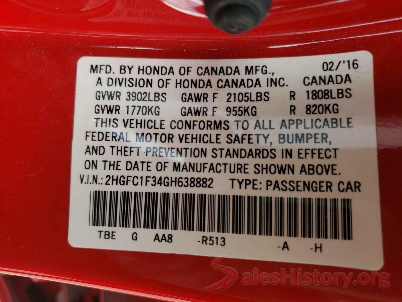 2HGFC1F34GH638882 2016 HONDA CIVIC