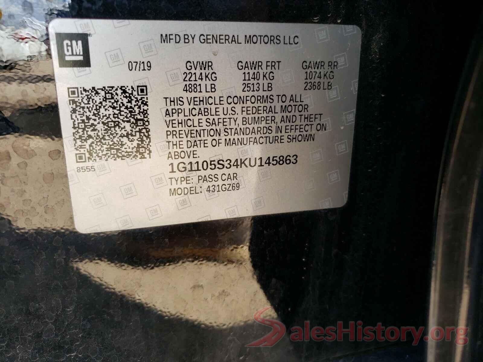 1G1105S34KU145863 2019 CHEVROLET IMPALA