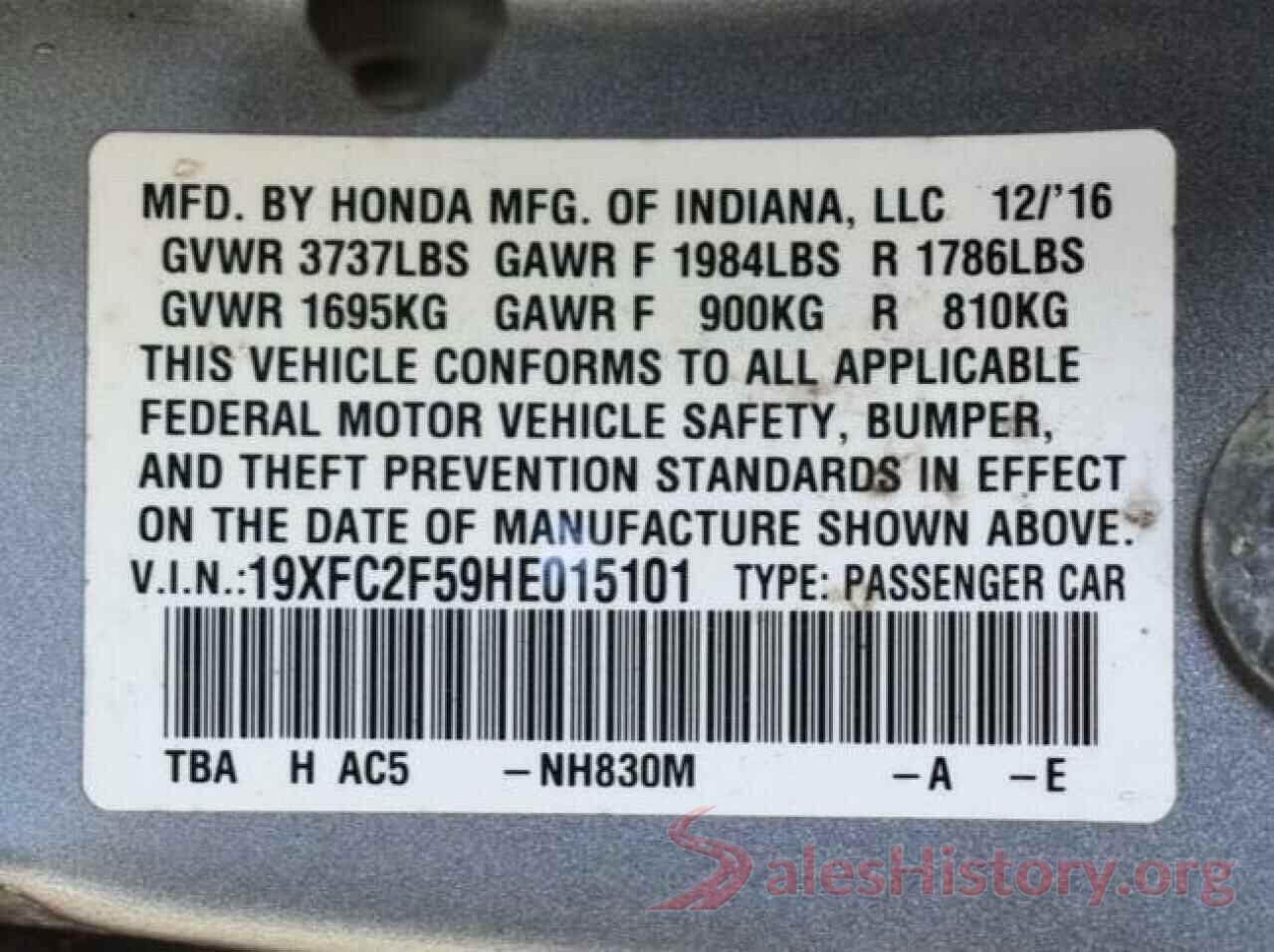 19XFC2F59HE015101 2017 HONDA CIVIC