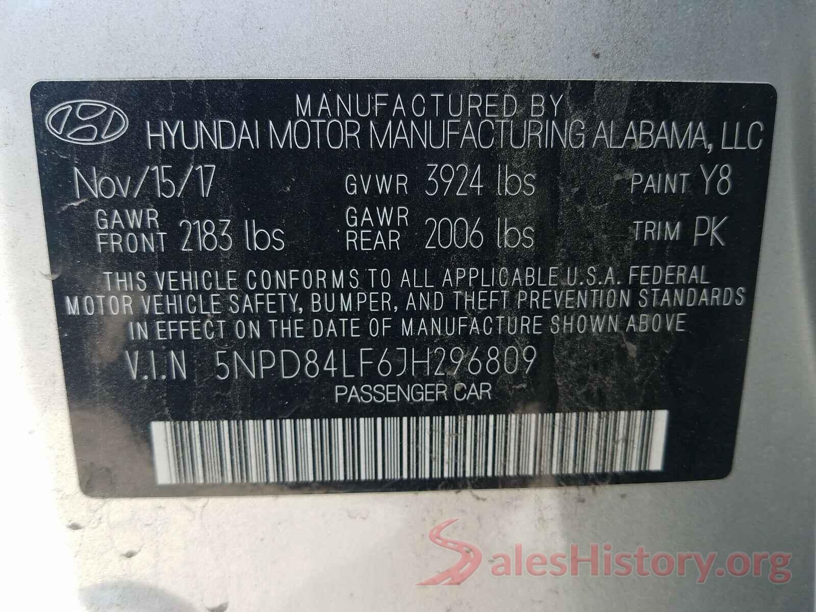 5NPD84LF6JH296809 2018 HYUNDAI ELANTRA