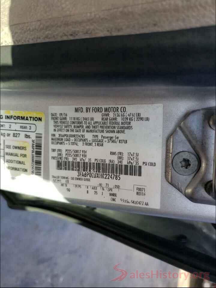 3FA6P0LUXHR224785 2017 FORD FUSION