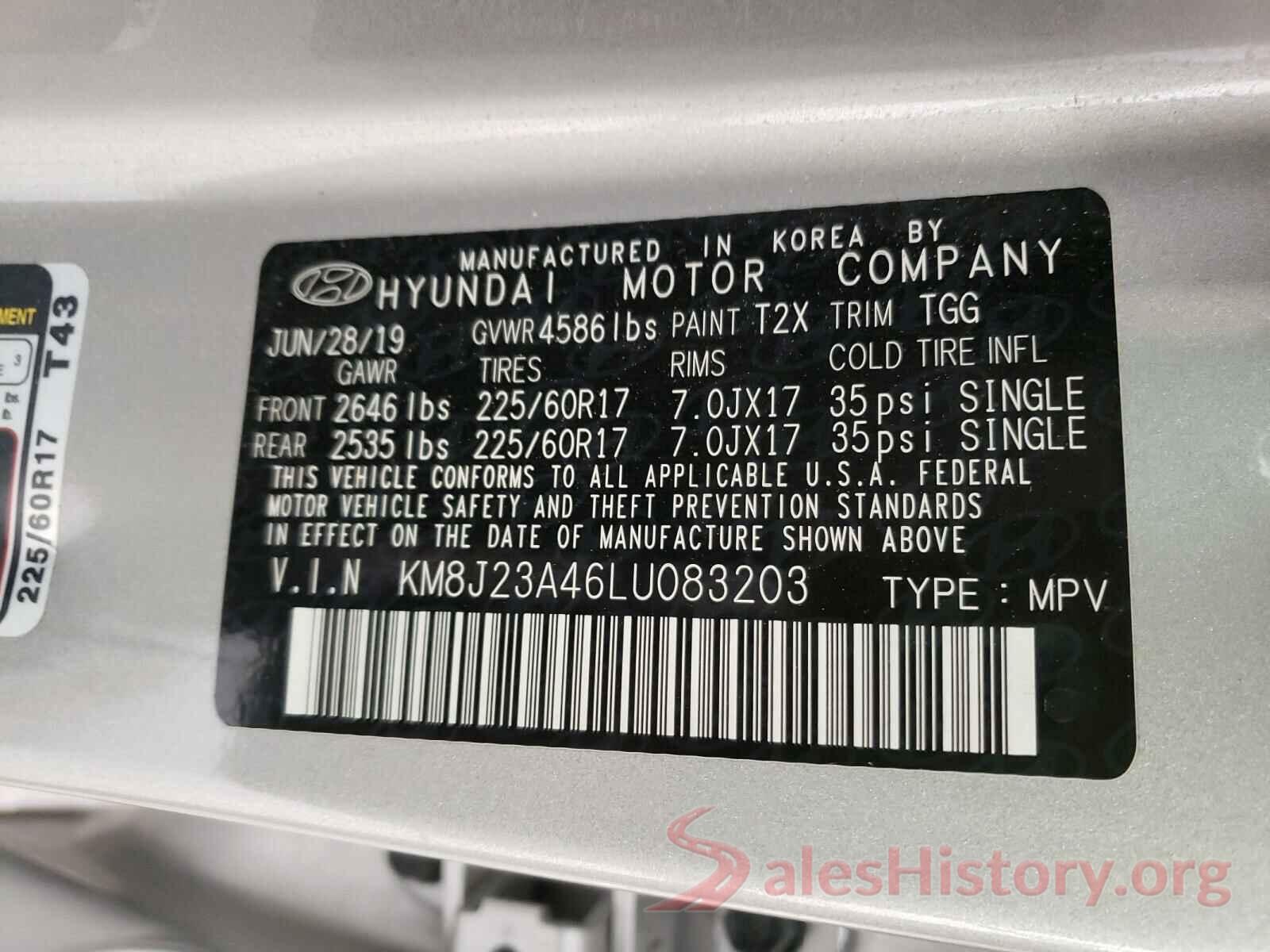 KM8J23A46LU083203 2020 HYUNDAI TUCSON