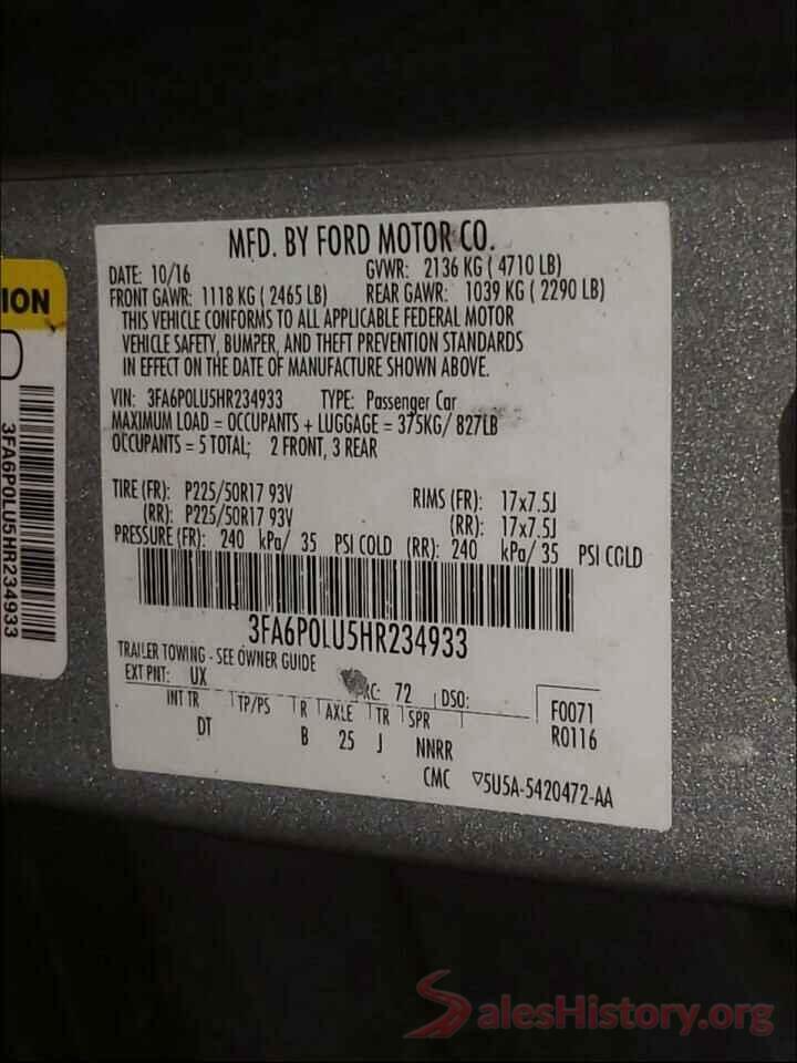 3FA6P0LU5HR234933 2017 FORD FUSION