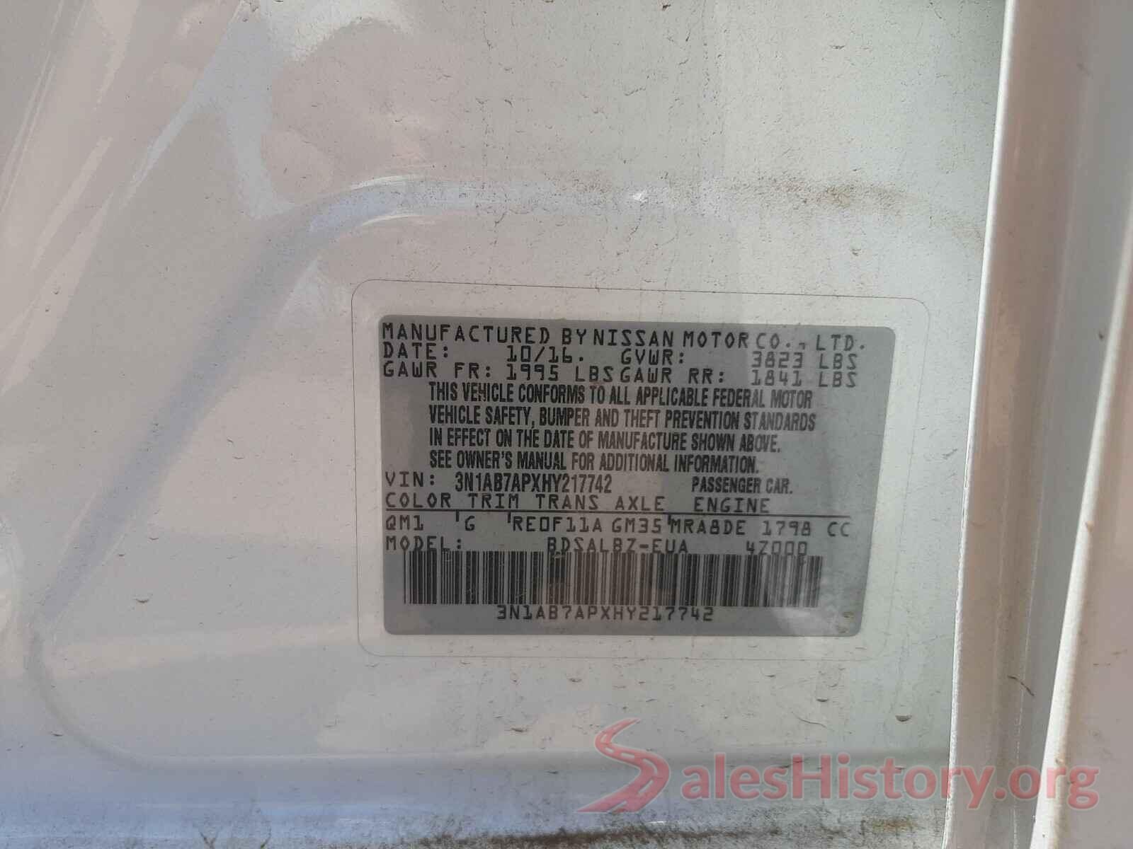 3N1AB7APXHY217742 2017 NISSAN SENTRA