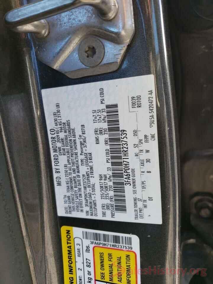 3FA6P0H71HR237539 2017 FORD FUSION