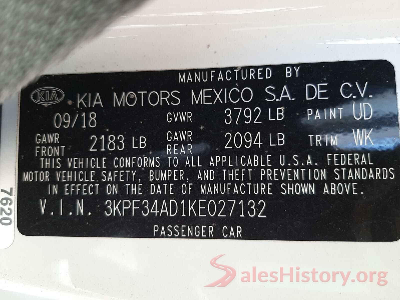 3KPF34AD1KE027132 2019 KIA FORTE