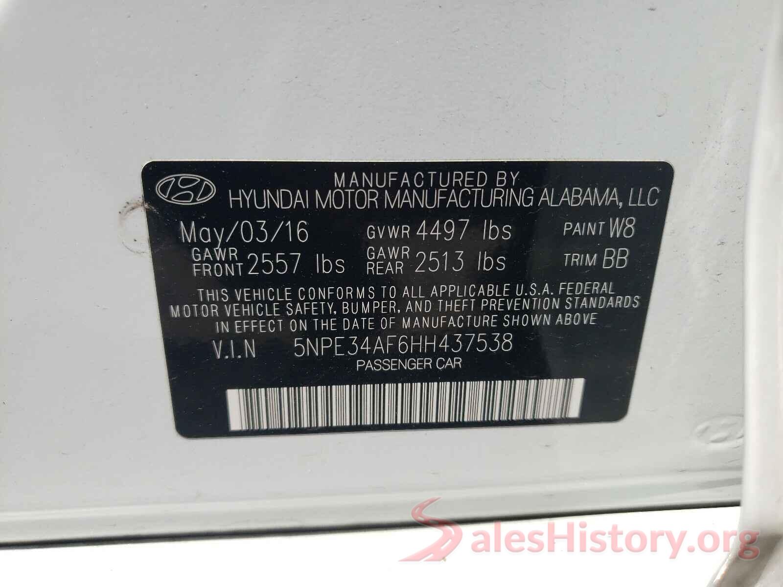 5NPE34AF6HH437538 2017 HYUNDAI SONATA